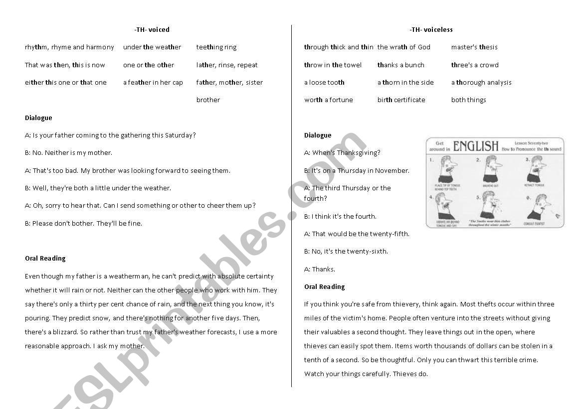 Pronounce TH worksheet