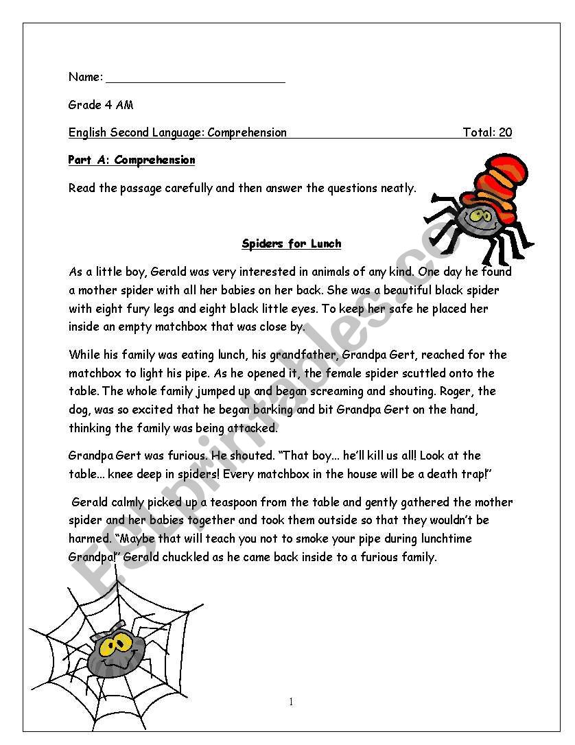 Spiders for Lunch worksheet