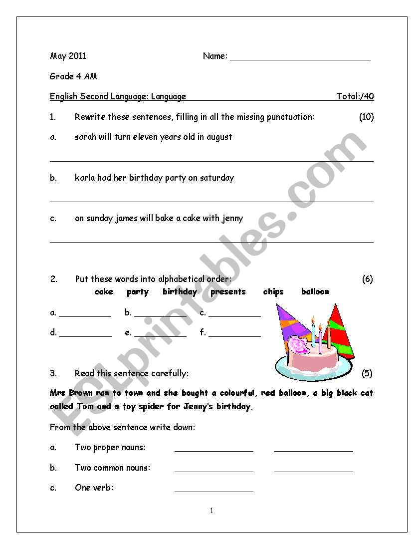 Birthday Party Language worksheet