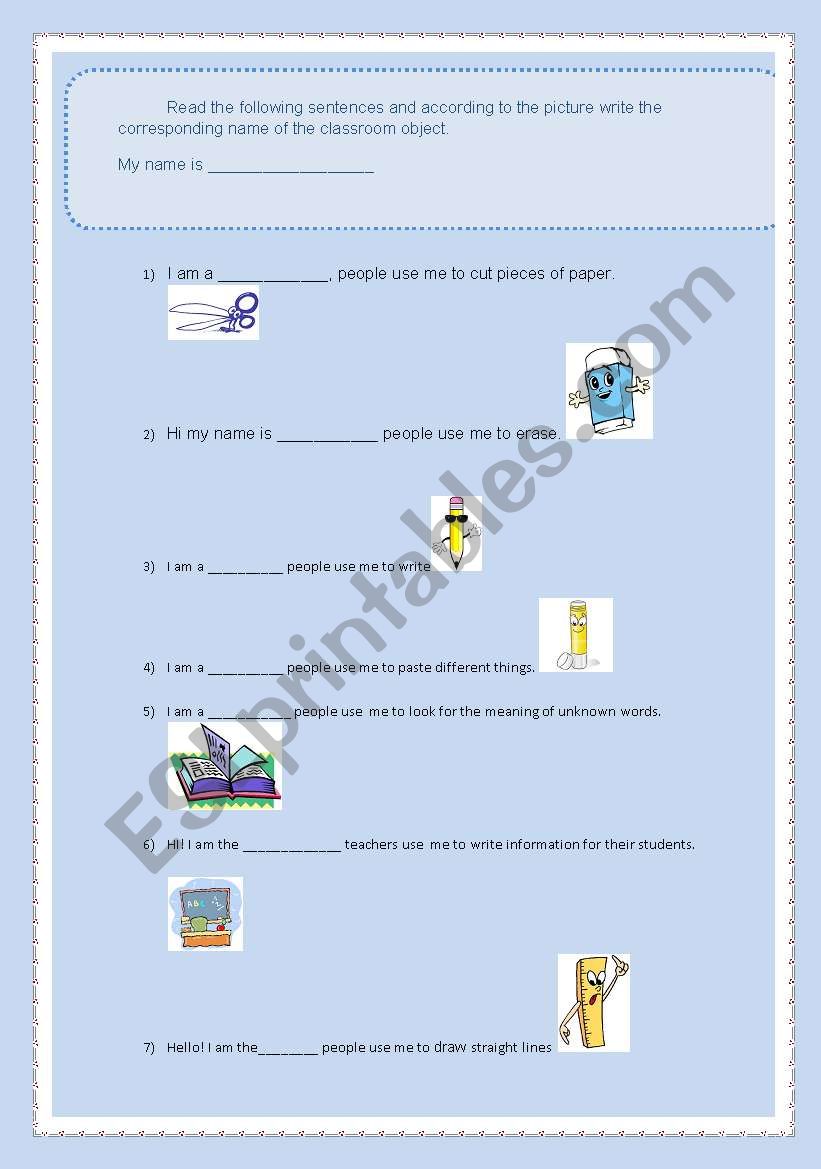 Classroom objects worksheet