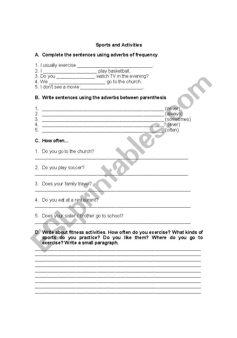 Sports and Activities worksheet