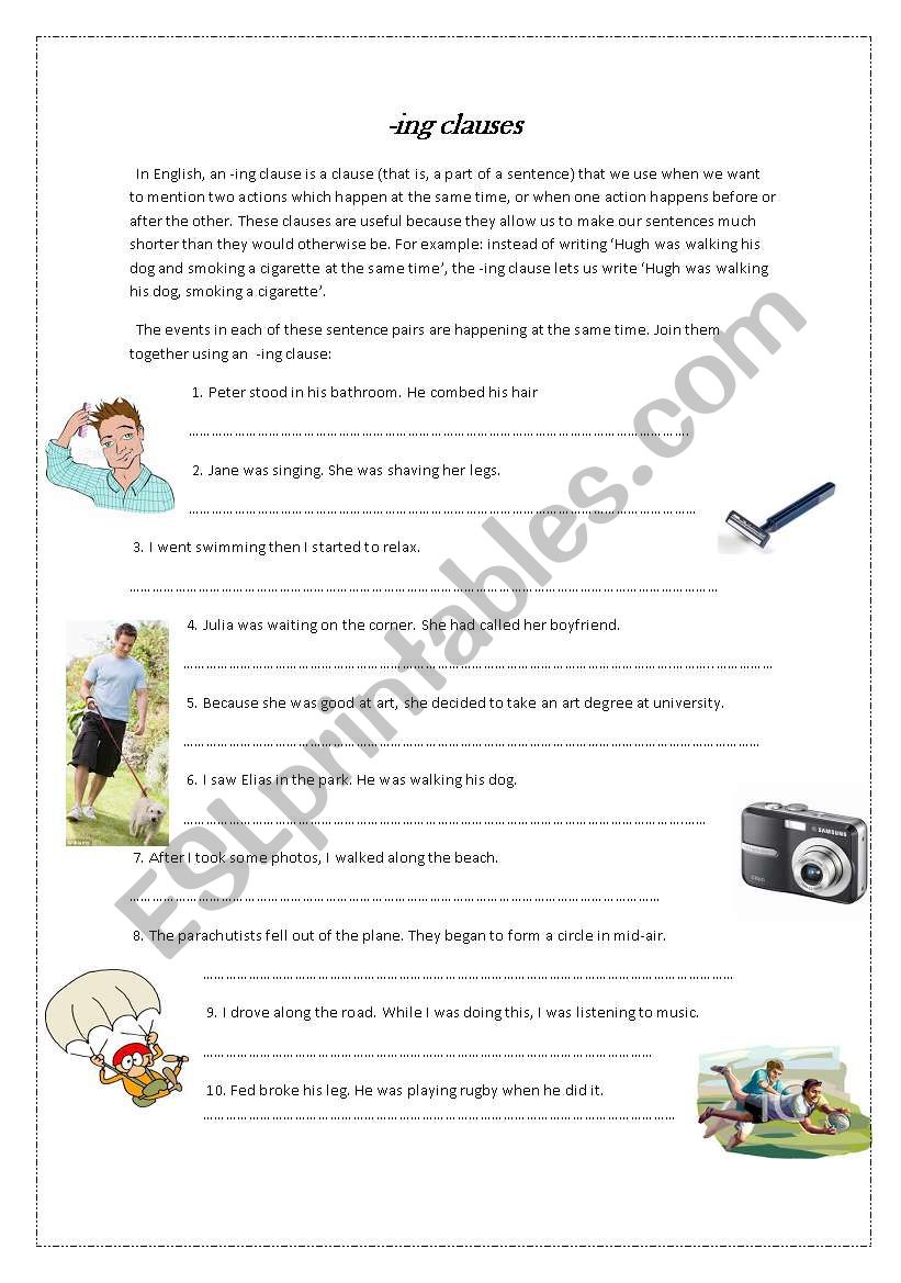 ING Clauses worksheet