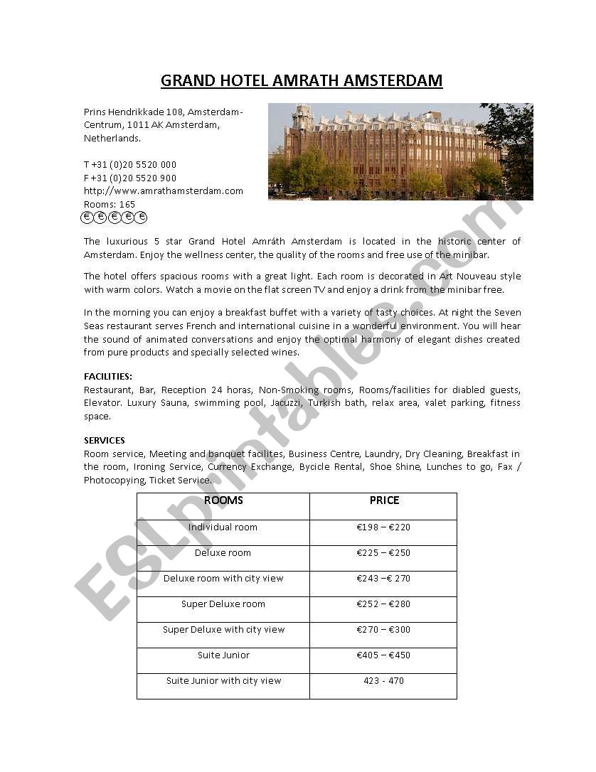 HOTEL BROCHURE worksheet