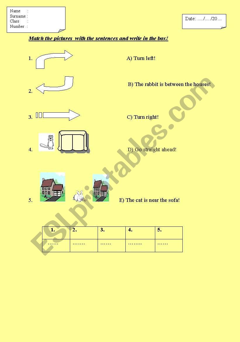 prepositions and giving directions