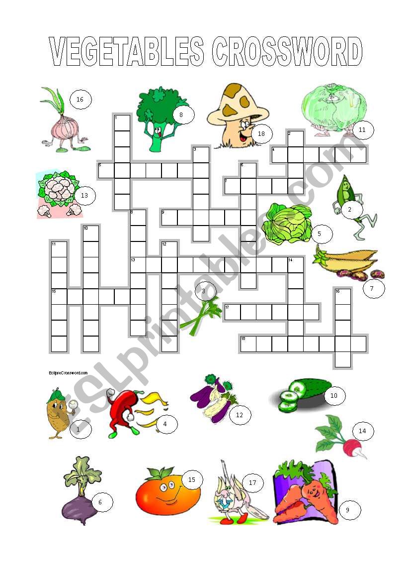 Vegetables crossword worksheet