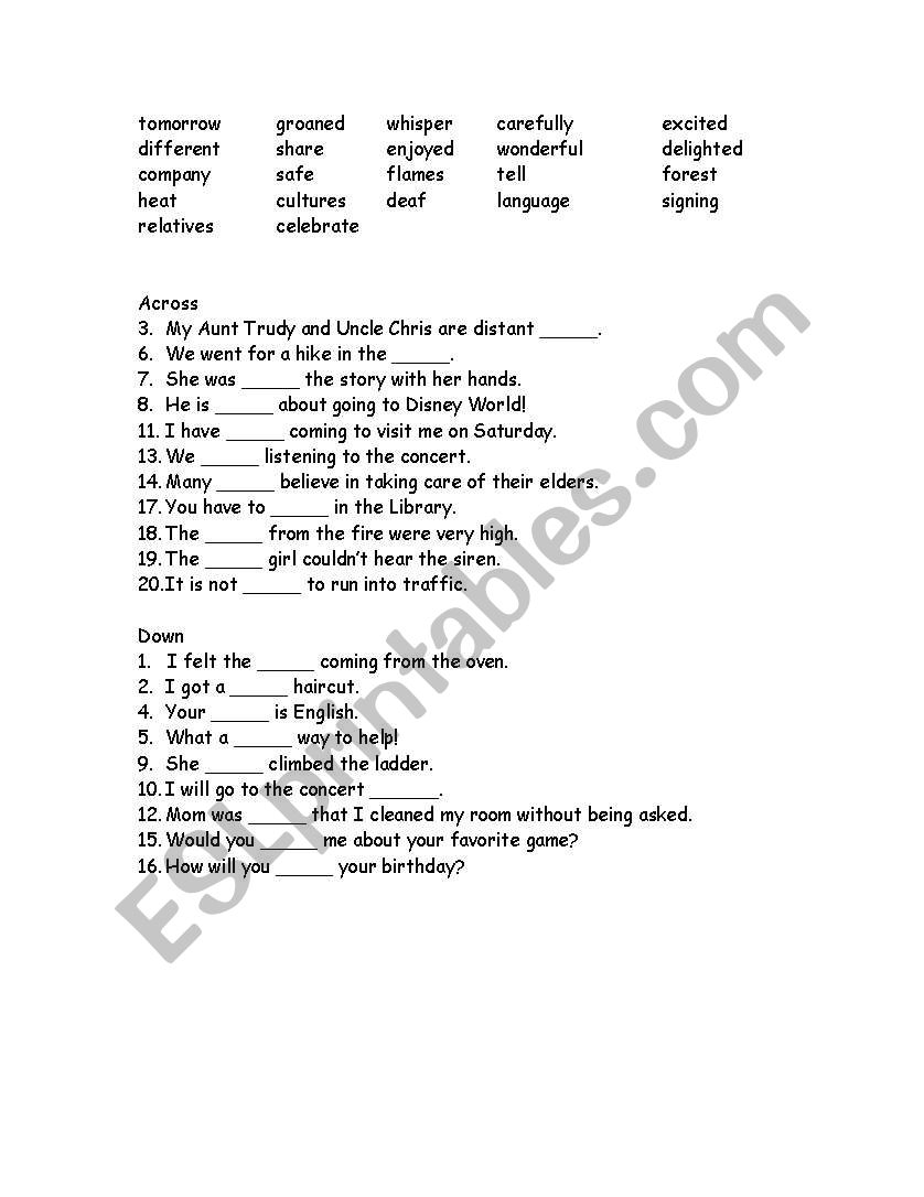 crossword worksheet