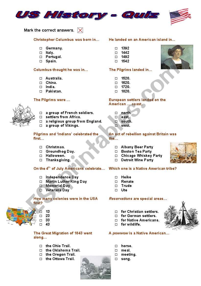 US History Quiz (Multiple Choice)