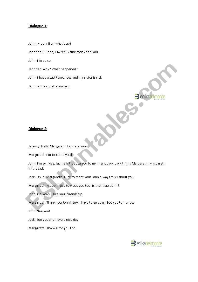 Dialogue about Greetings worksheet