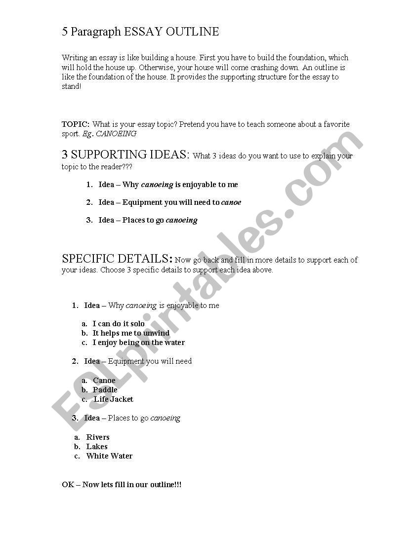 5 Paragraph Essay Outline  worksheet