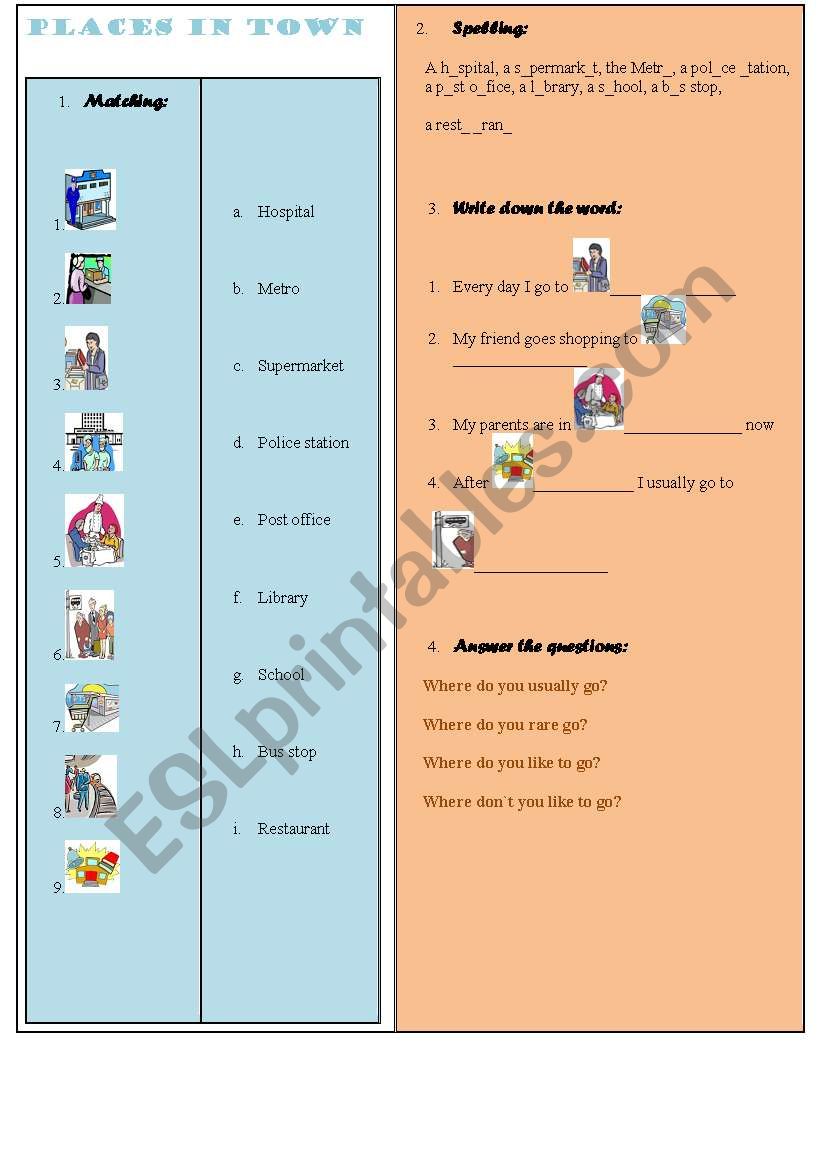 Places in town (vocabulary) worksheet