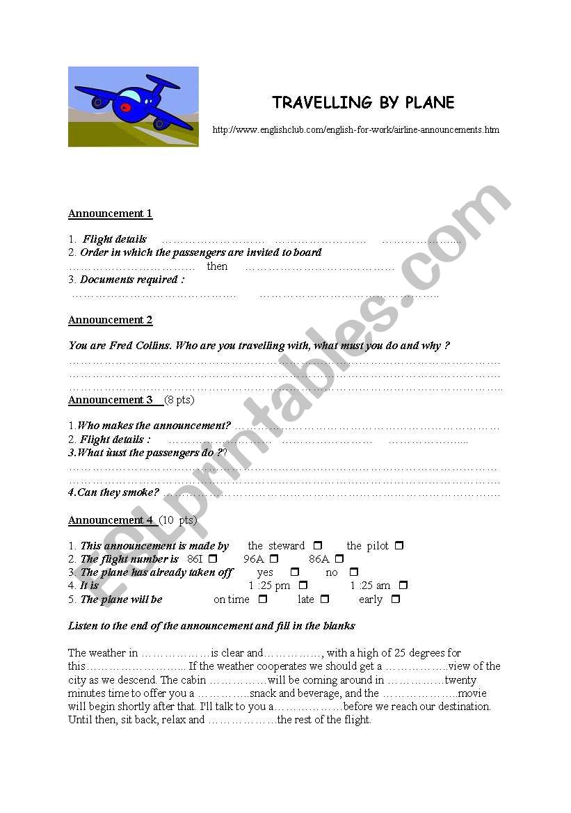 Travelling by plane  worksheet