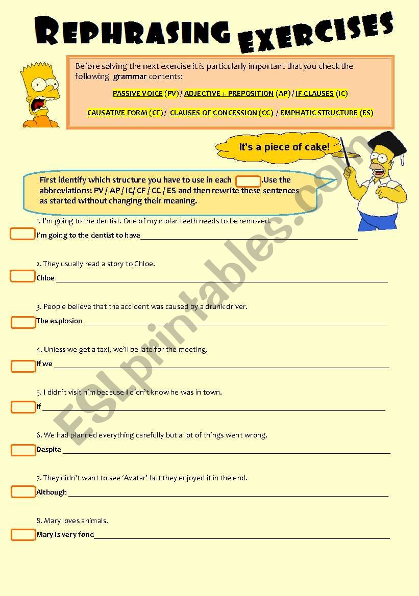 Guided Rephrasing Exercises for 11th graders 
