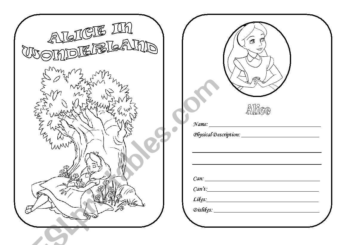 mini book alice in wonderland worksheet