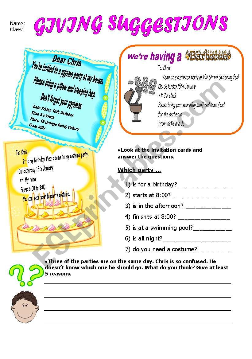 giving suggestions worksheet