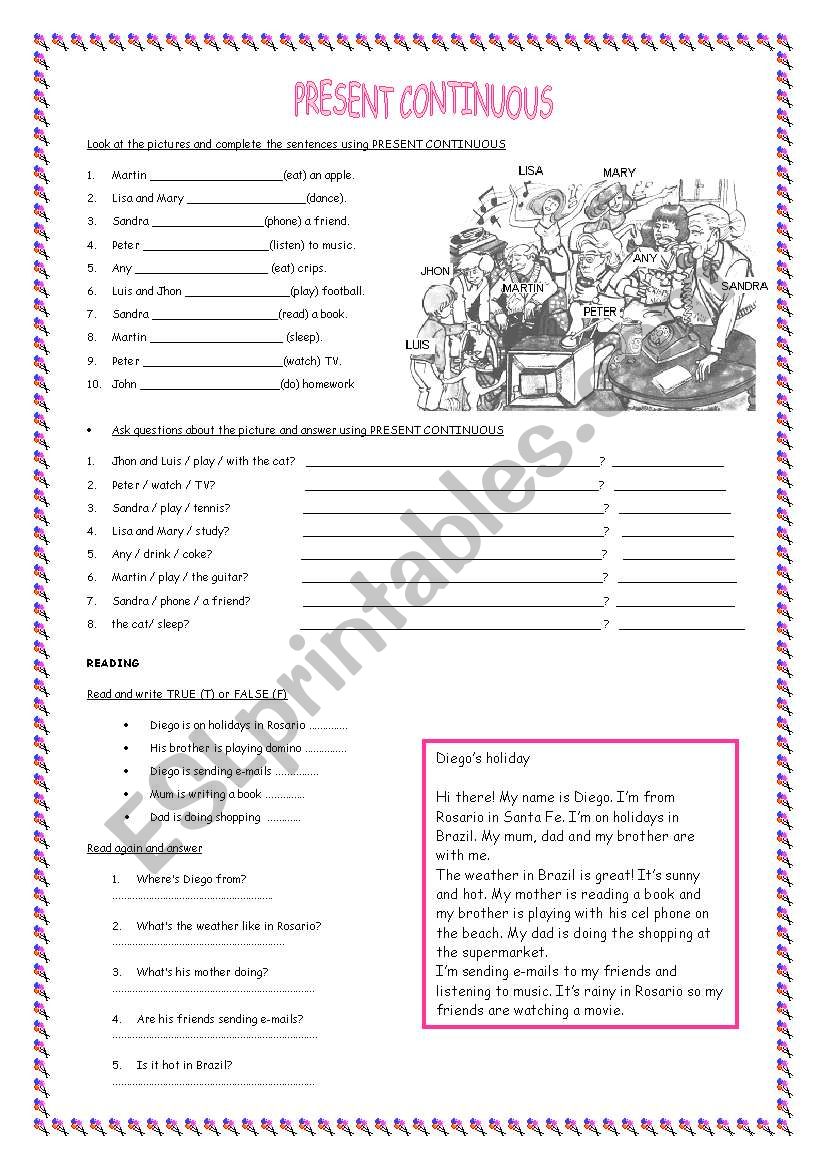 PRESENT CONTINUOUS (grammar practice and reading comprehension)