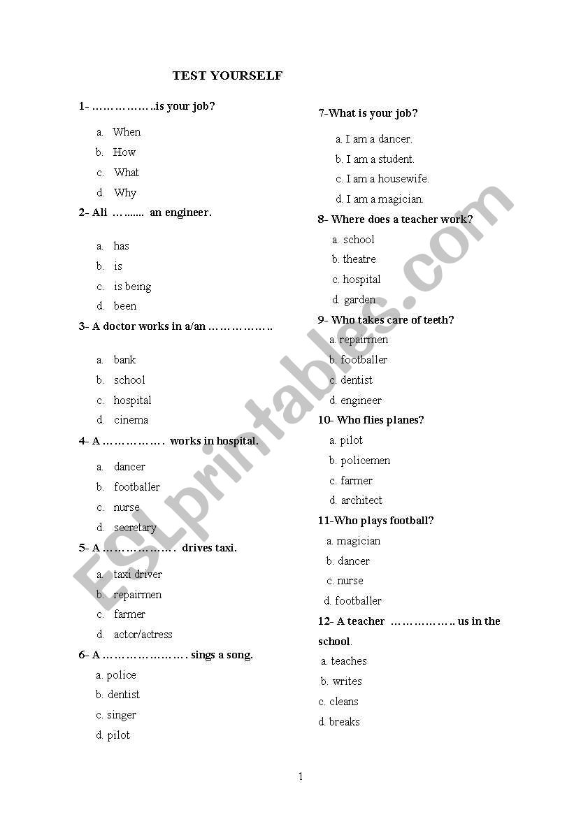 jobs exercises worksheet
