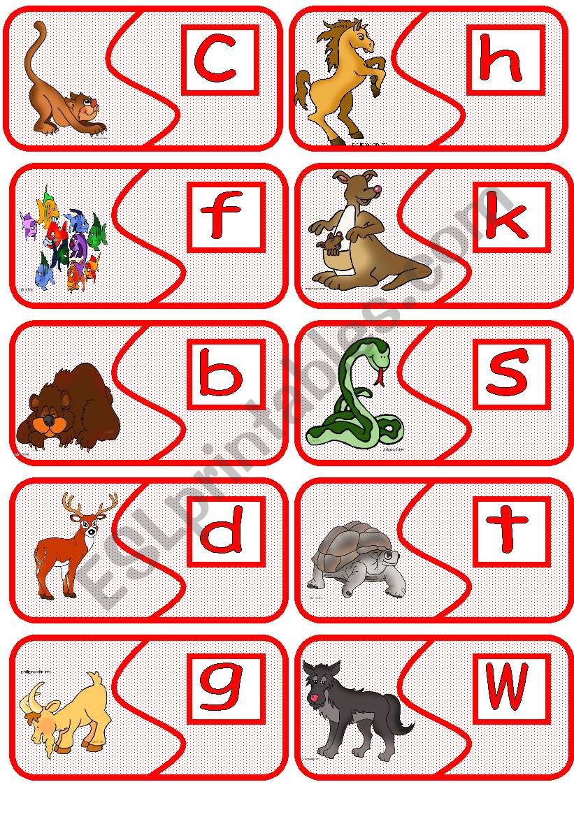 animals matching card game with initial sound