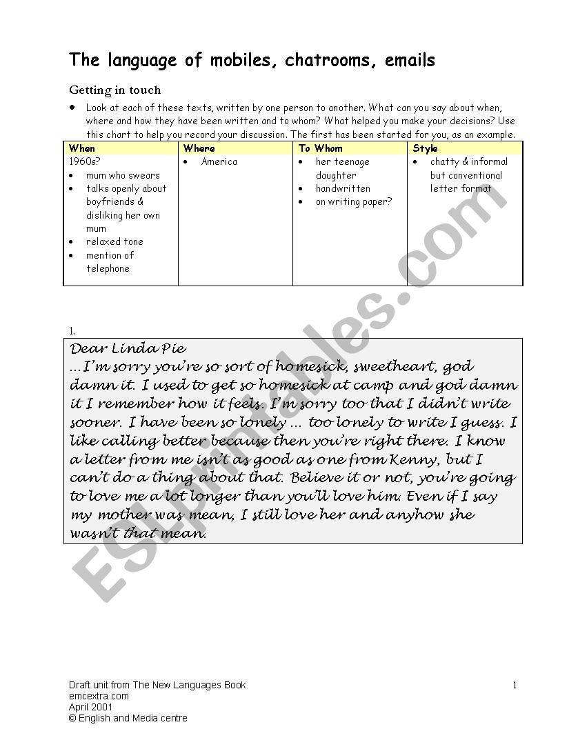 Text language worksheet