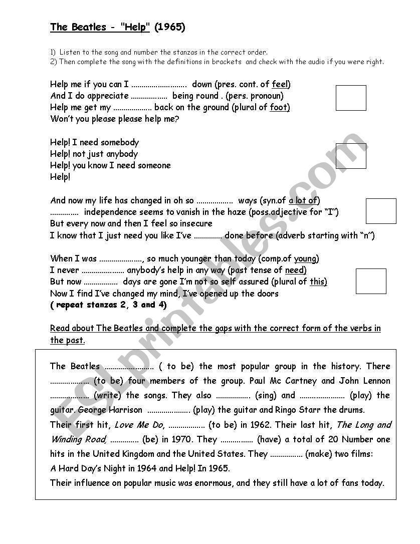 HELP by The Beatles worksheet