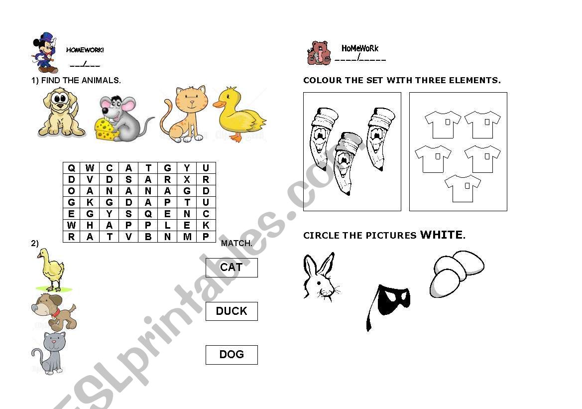 Animals and colours worksheet