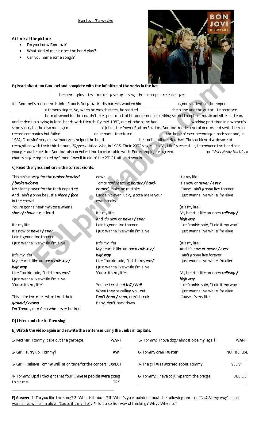 Verb  (+ object) + infinitive worksheet