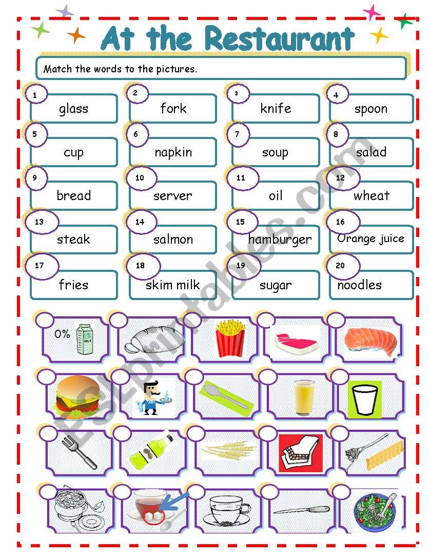 At the restaurant worksheet