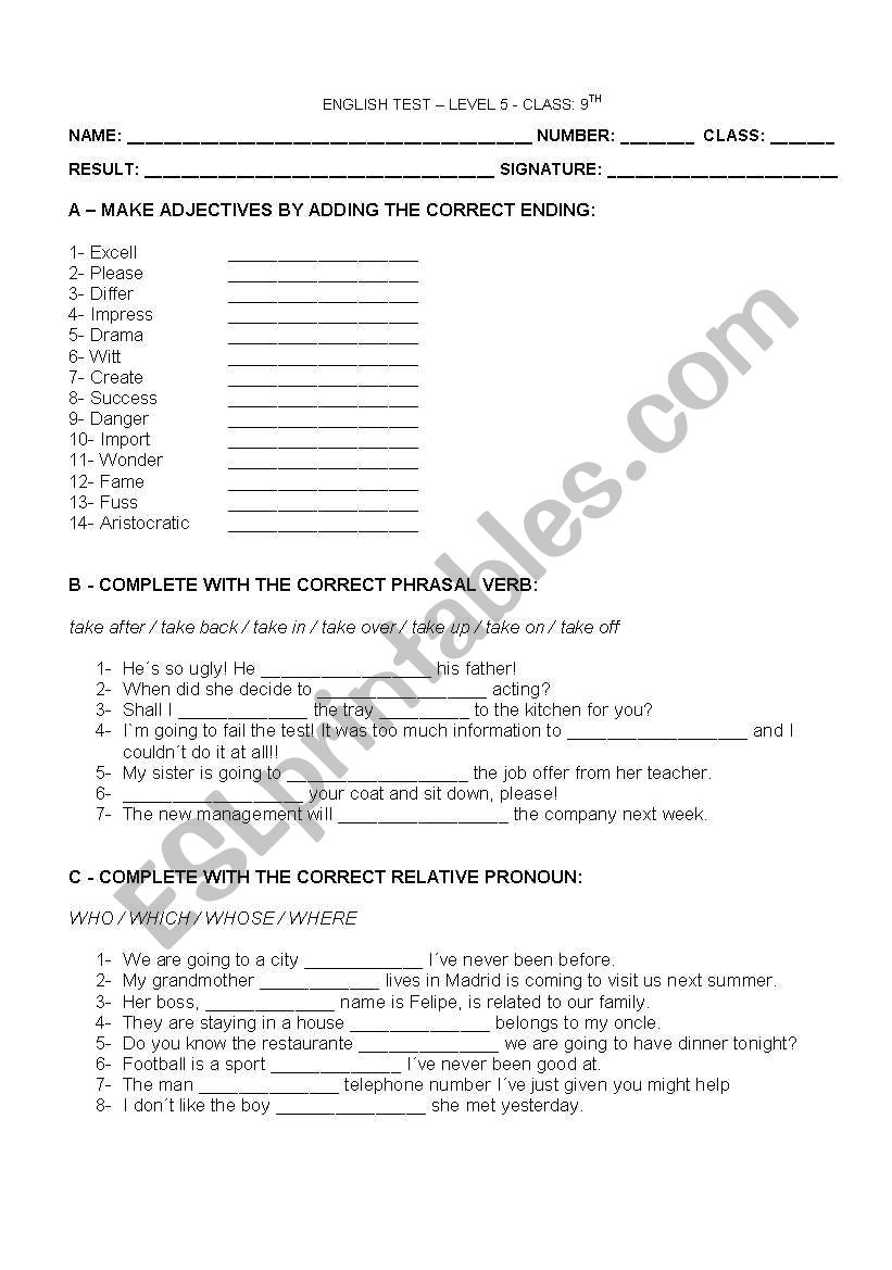Grammar Exercice Sheet worksheet