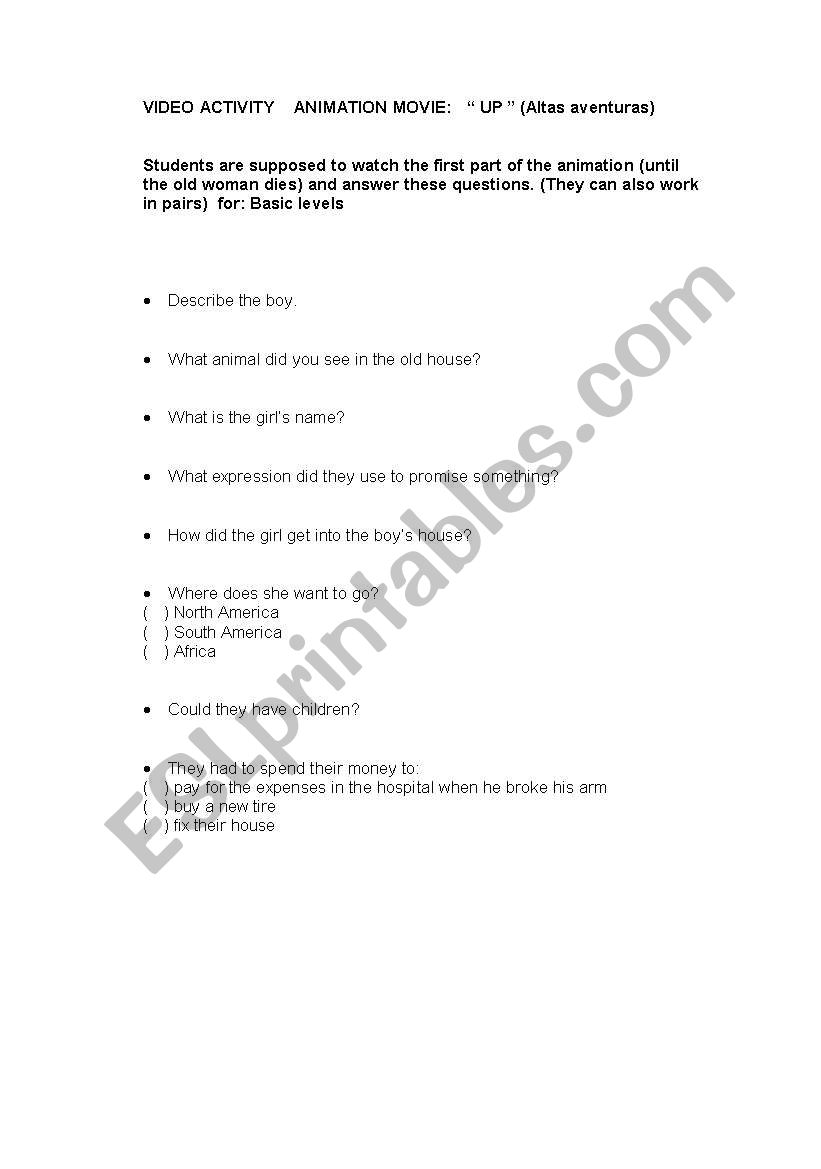 Video activity worksheet