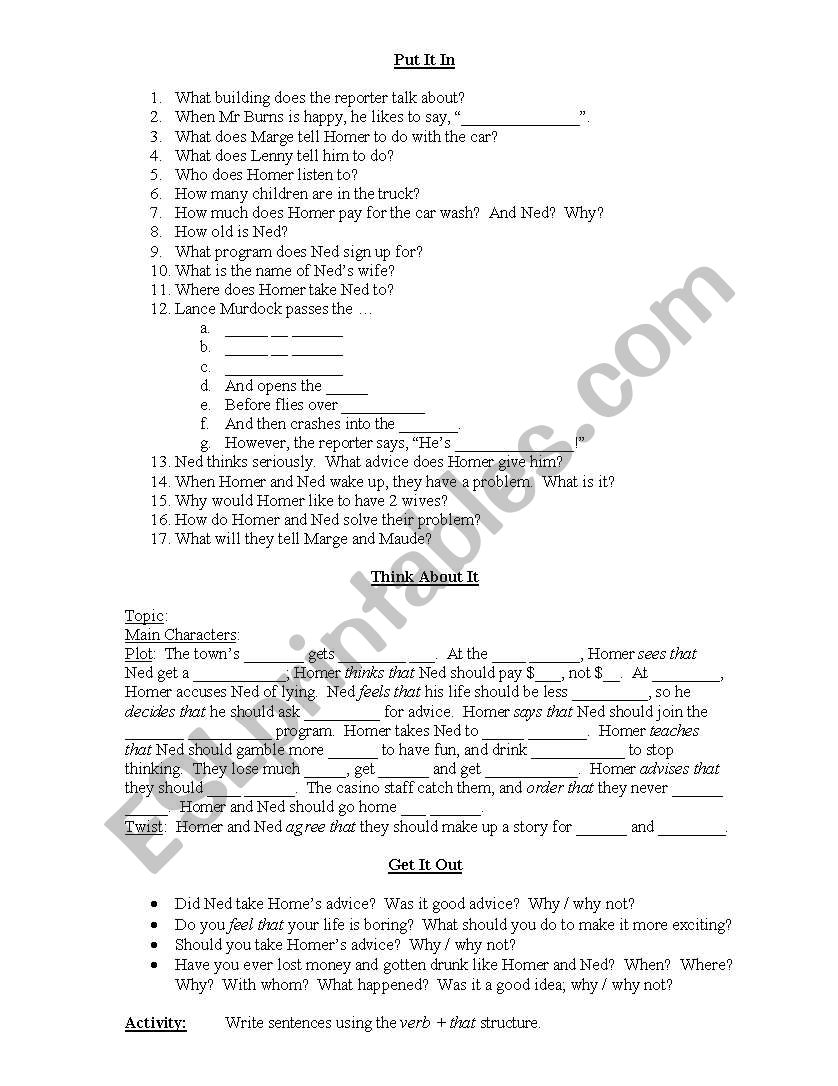 Simpsons Worksheet - Viva Ned Flanders