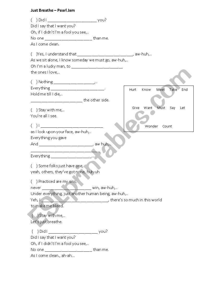 Lets just breath worksheet