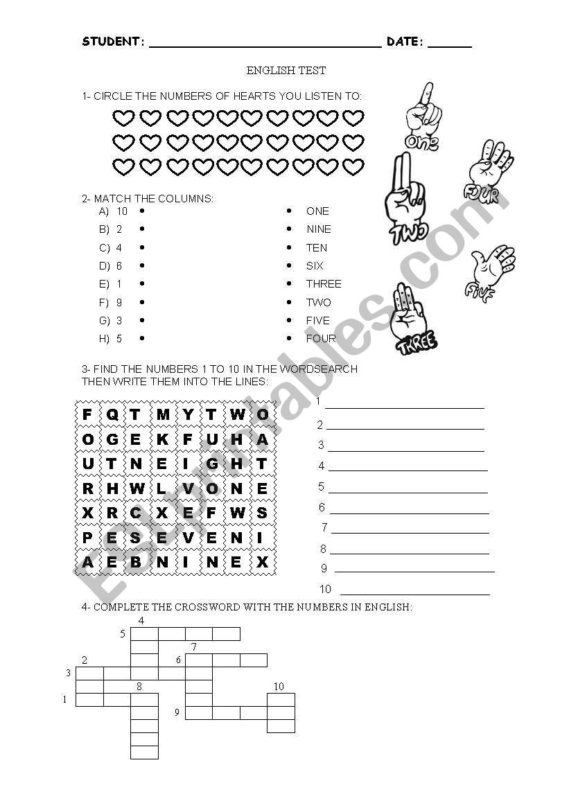 Numbers 1- 10 worksheet