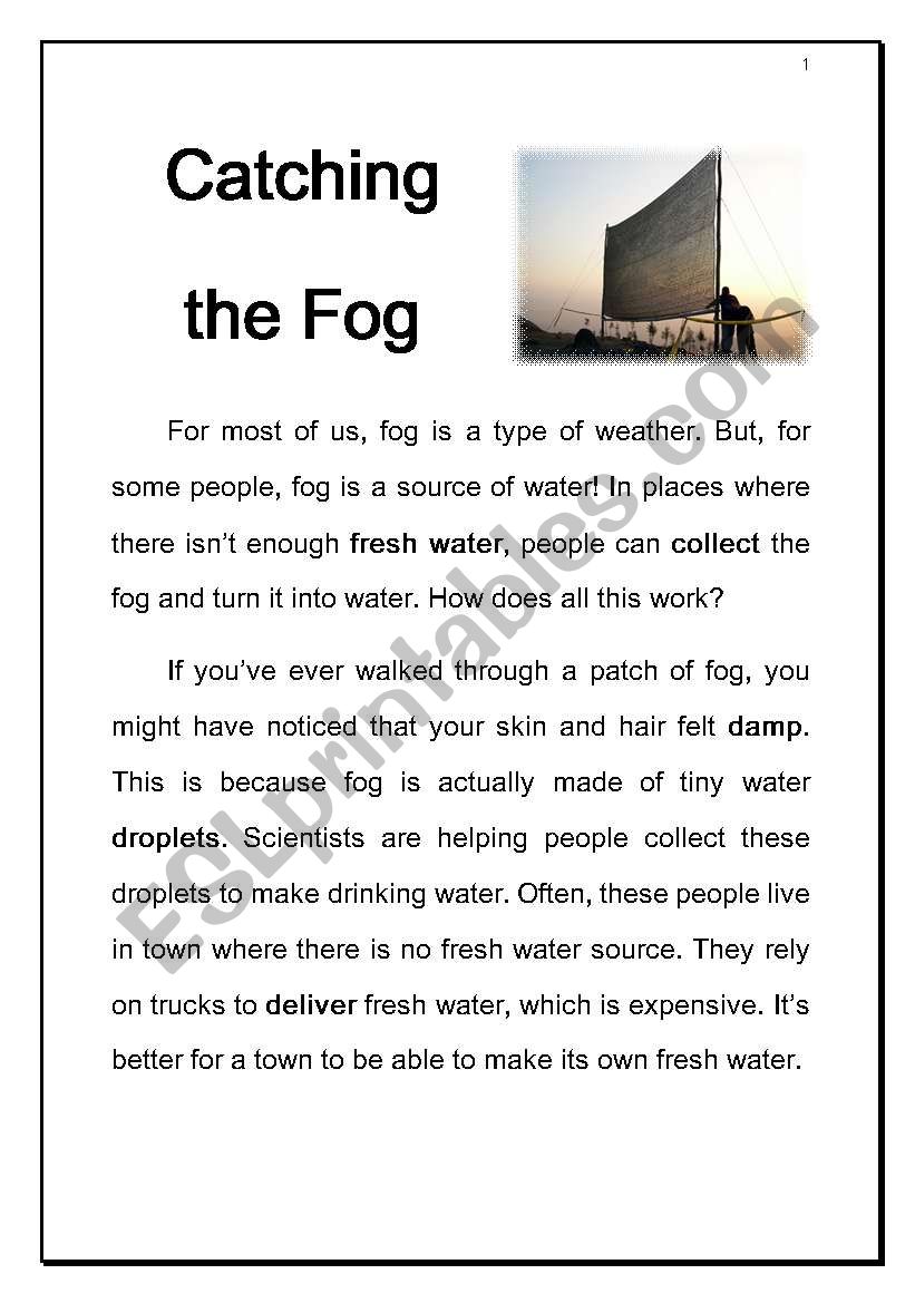 catching the fog worksheet