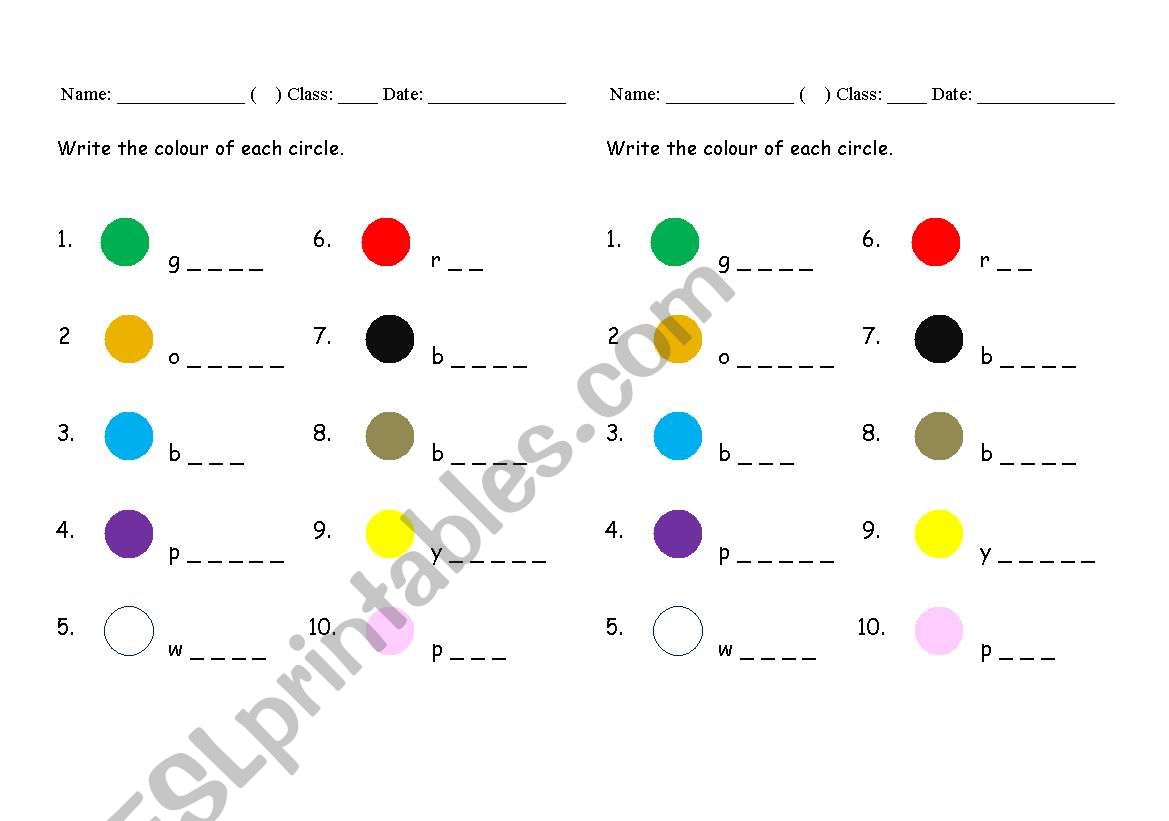 Colour worksheet