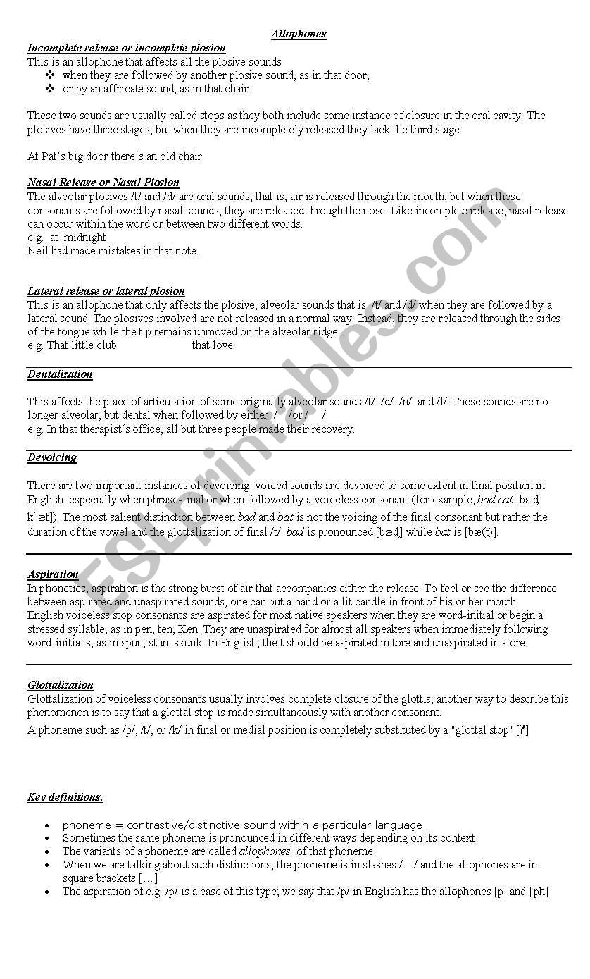 Phonetics worksheet