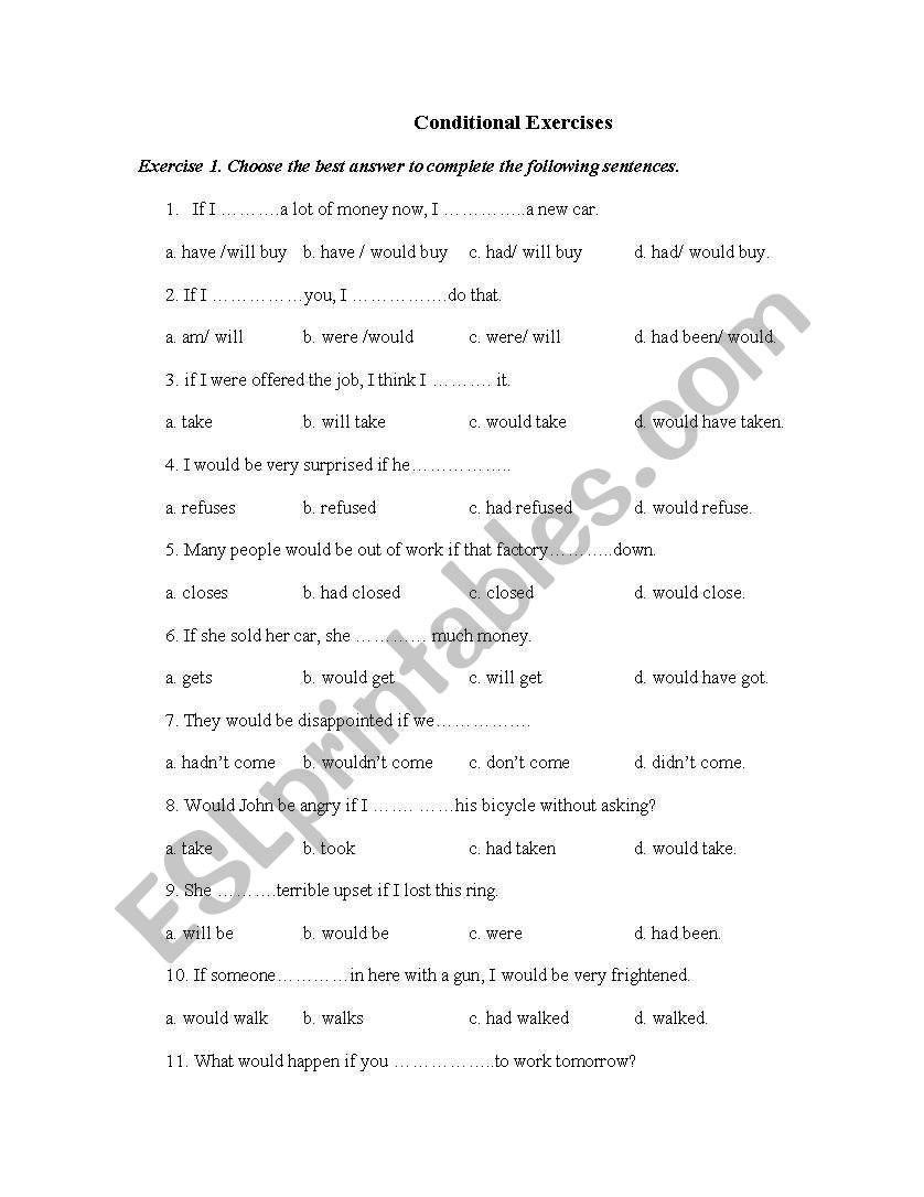 conditional exercise worksheet