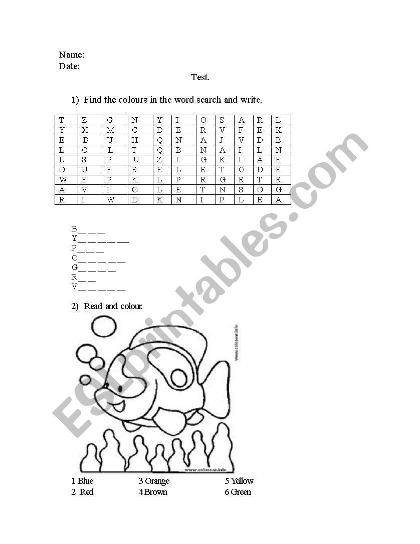 Test 1 elementary worksheet