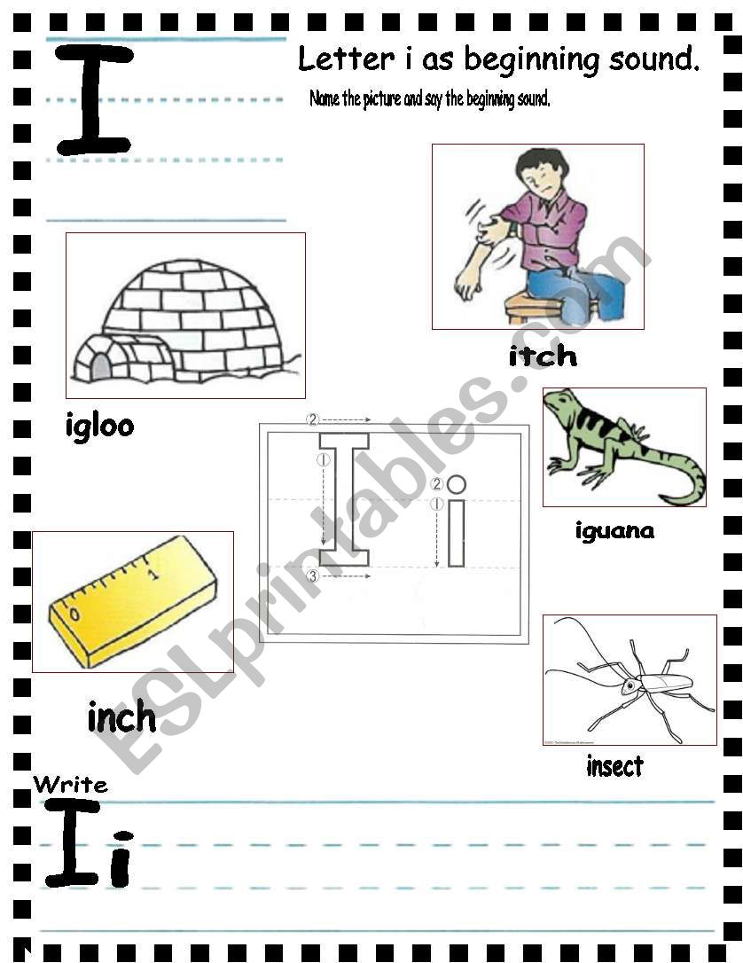 ABC letter Ii as beginning sound and sentences