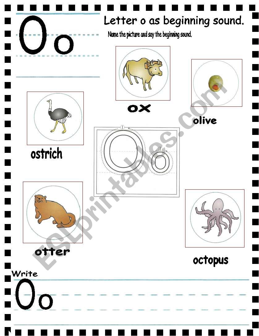 ABC Letter Oo as beginning sound and sentences