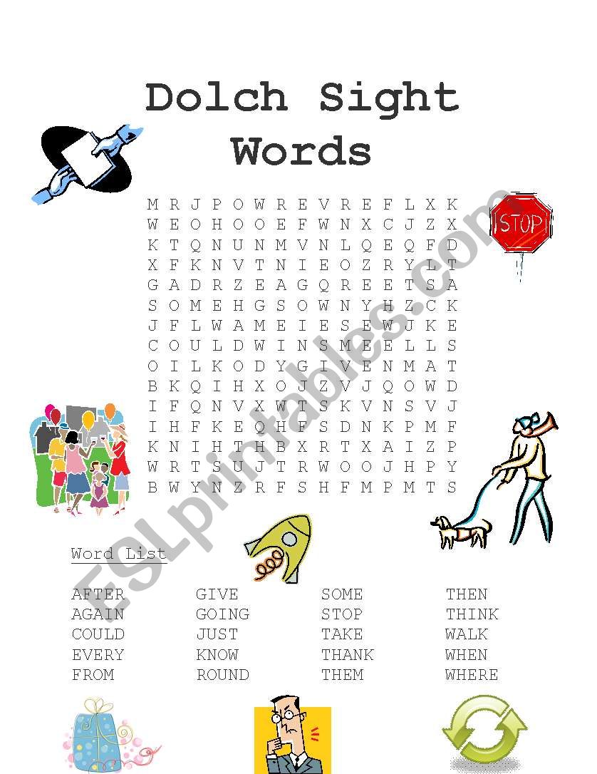 Dolch Sight Words Word Search worksheet