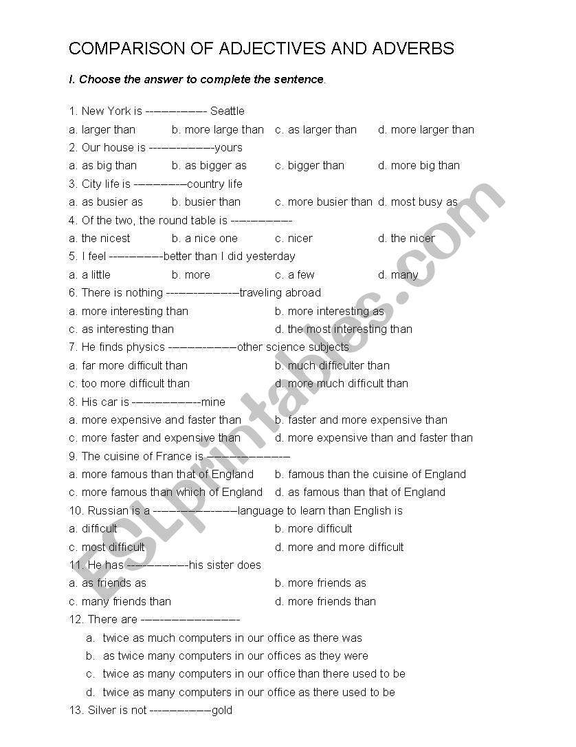 Comparisons Exersises worksheet