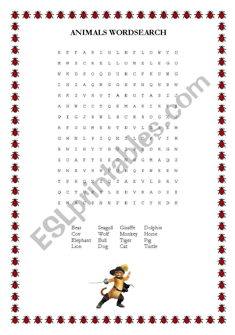 Animal Wordsearch worksheet