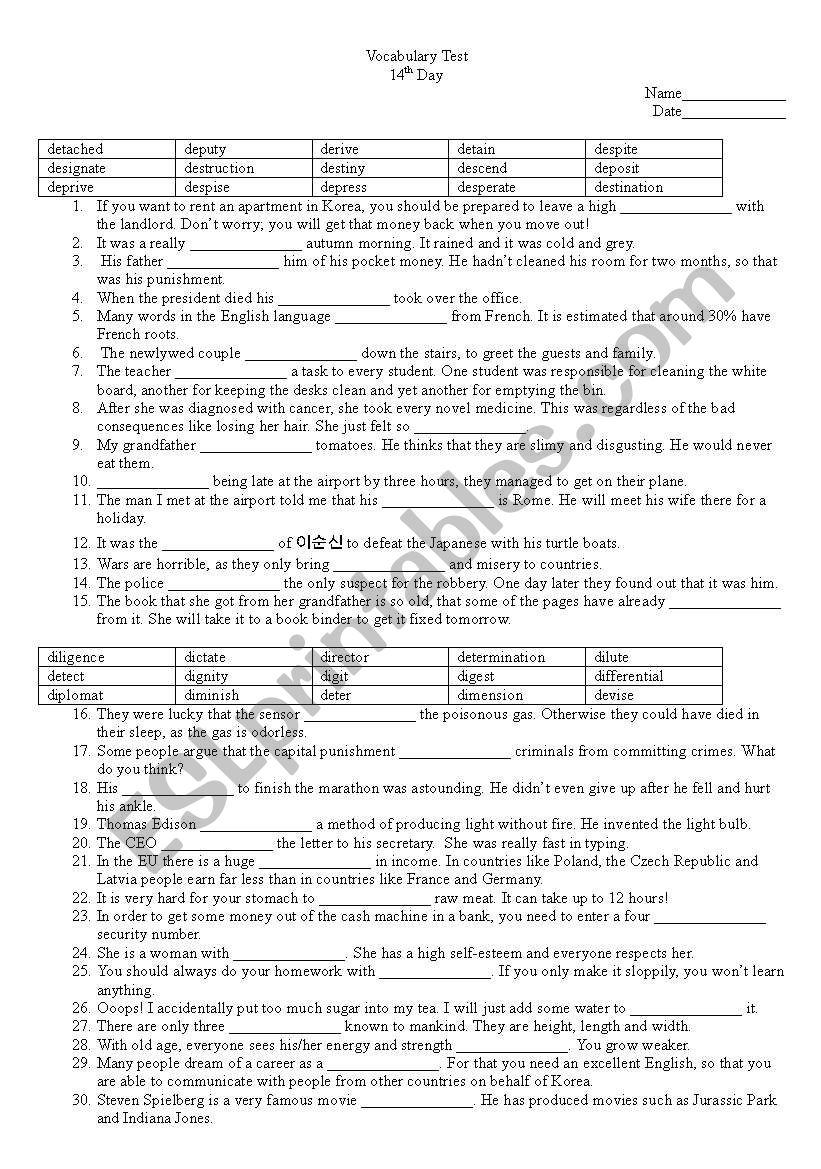 Vocabulary Test Day 14 (LinguaForum)