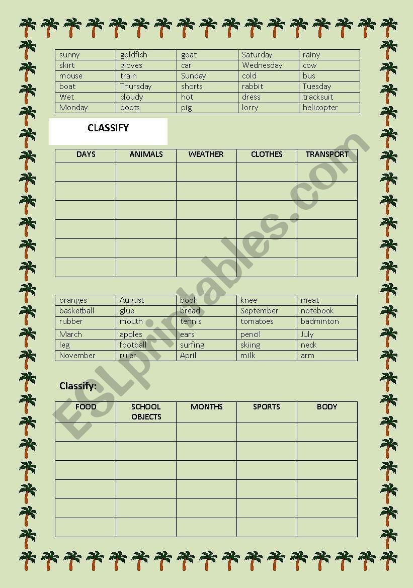 CLASSIFY DIAGNOSTIC BASIC VOCABULARY 