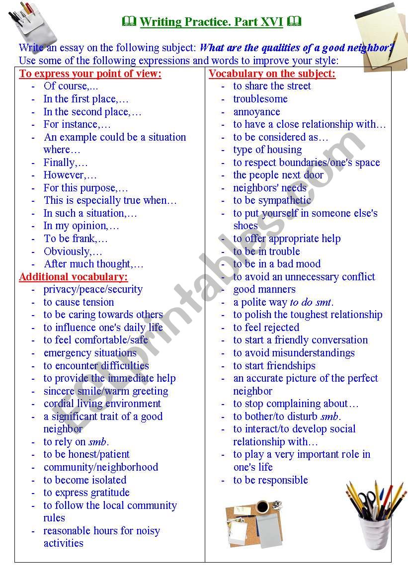 Writing practice for TOEFL/IELTS exams. Useful expressions and vocabulary. Part XVI.