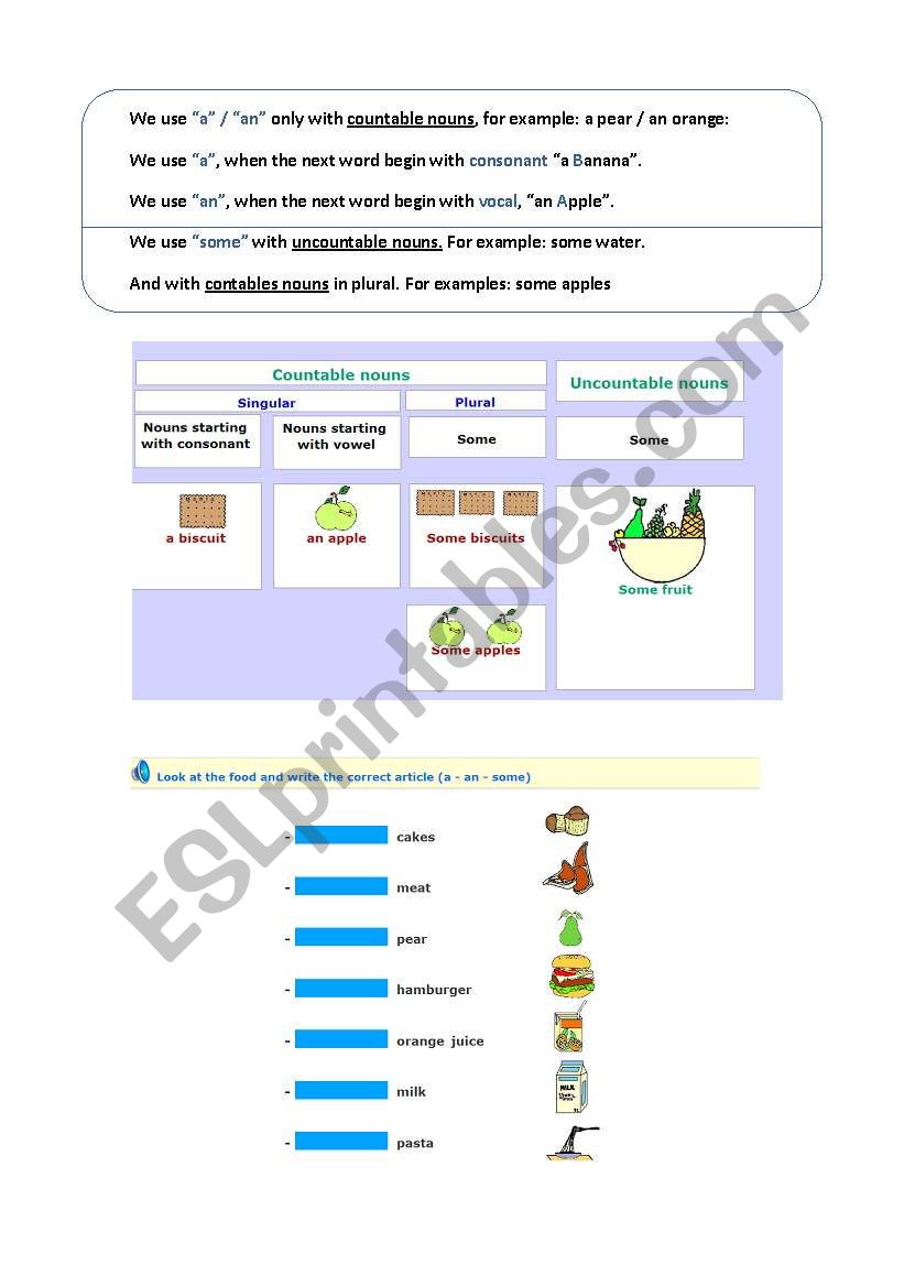 A / AN / SOME worksheet
