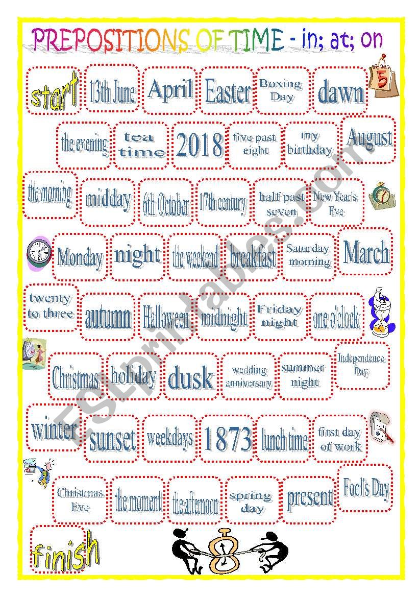 Prepositions of Time Game  worksheet