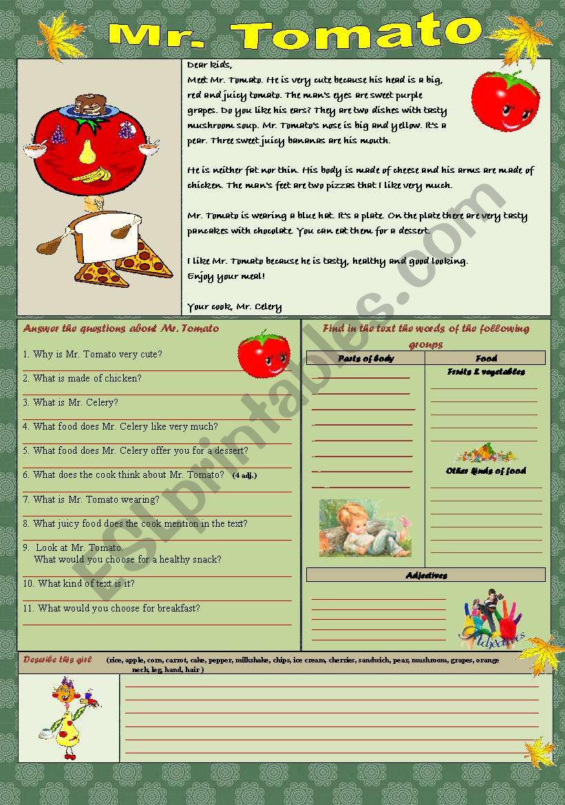 Mr. Tomato worksheet