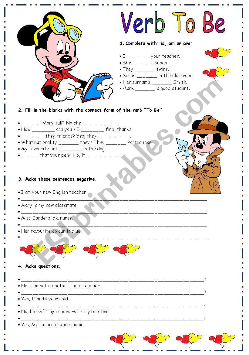 to be verb worksheet