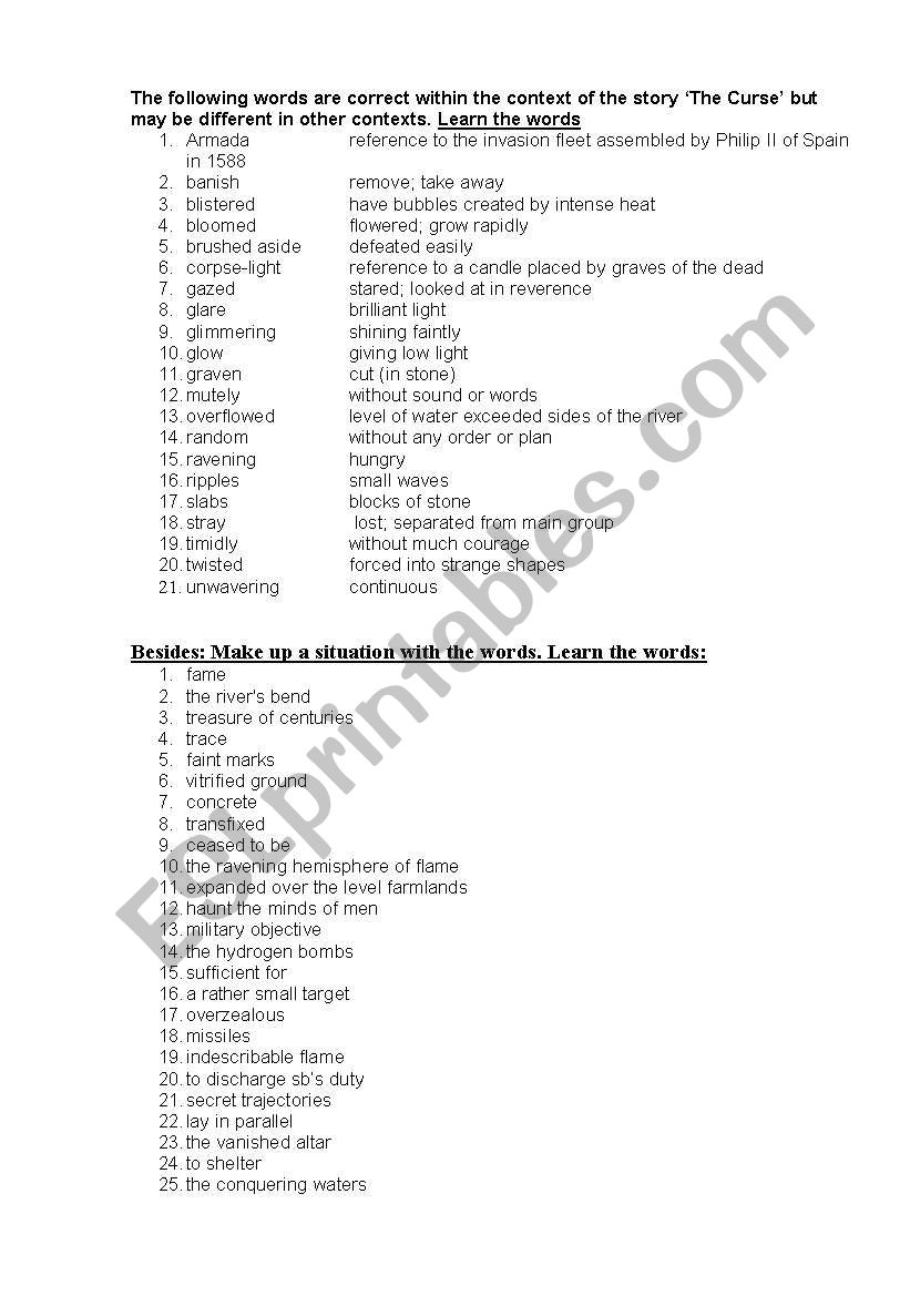 glossary worksheet