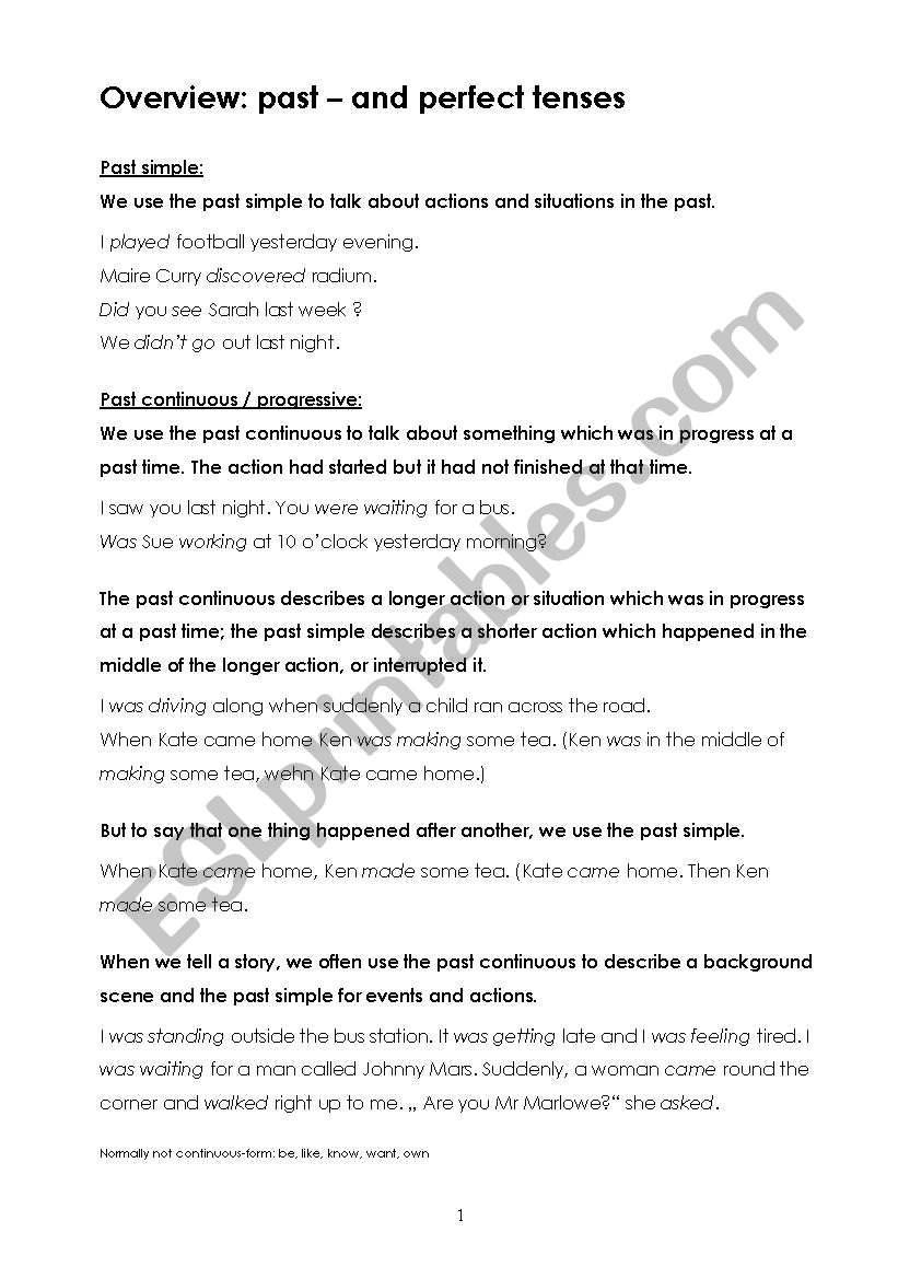 Past and Perfect Tenses worksheet